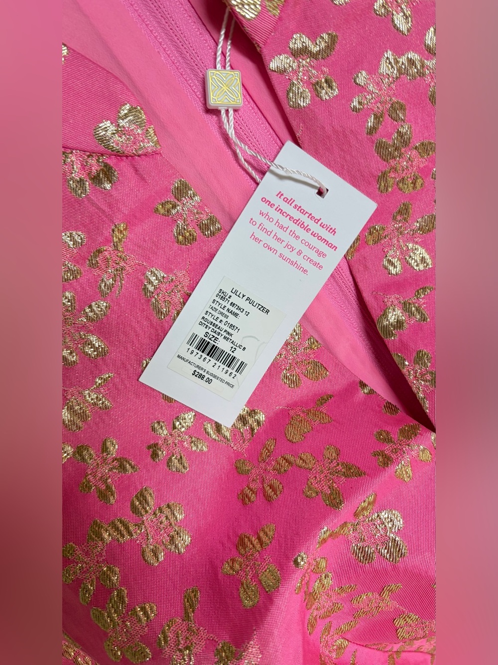 Lilly Pulitzer Tazie Hot Pink Dress with Gold Floral Accents💕💕 - Picture 8 of 9